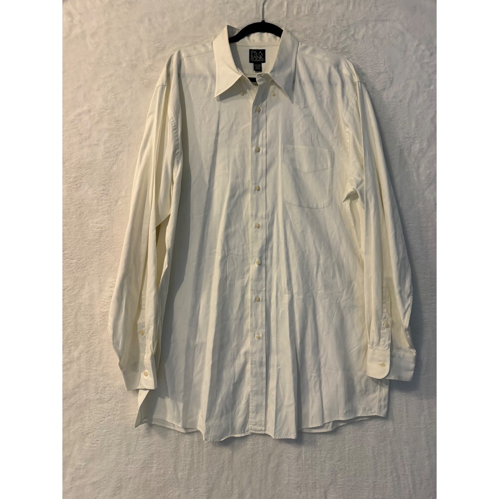 Jos. A. Bank Mens White Pinpoint Cotton Dress Shirt 17.5 37T Long Sleeve Tall